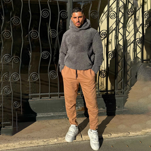 Sweat-shirt à capuche gris pour homme, en molleton, décontracté, pour l'hiver, avec poche, anti-boulochage, tricoté, coupe classique, 100% coton, respirant, séchage rapide - Product Image 5