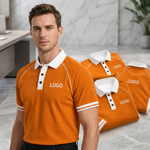 Men Orange White Contrast Polo Shirt Short Sleeve Breathable Knitted Casual With Logo Front made in Bangladesh Manufactures - Product Image 6