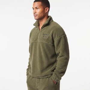 Hot Selling Trendy Olive <b>Green</b> Two Piece For <b>Men</b> Sherpa Fleece Winter <b>Tracksuit</b> Stand Collar Hoodie Jogger Set - Product Image 4