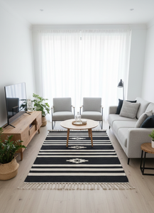 Tapis de couloir en coton tissé à la main, motif floral moderne, lavable en machine, réversible, noir, pour camping, maison, pique-nique, voyage, prière - Product Image 2