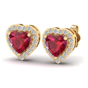 REYES Heart Shape 1.5 Carat Ruby Gemstone Earrings for <b>Wife</b> Dainty 14K 18K Yellow Gold Diamond Screw Back Stud Halo Earrings - Product Image 3