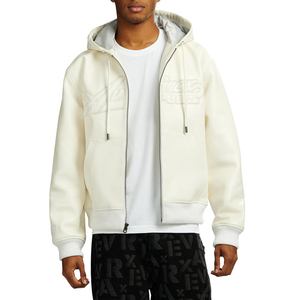 Veste à capuche en cuir crème pour homme, coupe classique, couleur unie, veste bomber à capuche avec fermeture éclair, pour l'automne - Product Image 1