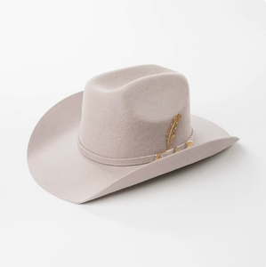 Unisex Beige Leather Striped Cowboy <b>Hat</b> with Gold Feather <b>Band</b> Casual Western Style Adult Summer Beach 56-58cm HN-3019 - Product Image 3