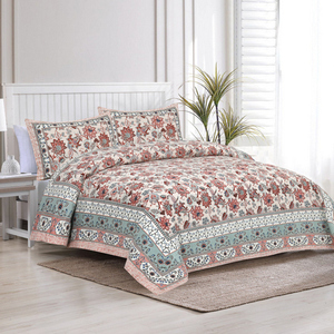 Juego de 3 Piezas de Ropa de Cama Tradicional Satrangee, 100% Algodón, Estampado a Mano, Diseño Floral Bohemio Indio, Antiácaros - Product Image 3