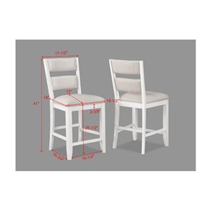 Set di 2 sedie da pranzo bianche in stile rustico con schienale a scala, altezza bancone, seduta e schienale imbottiti color crema, in legno - Product Image 5