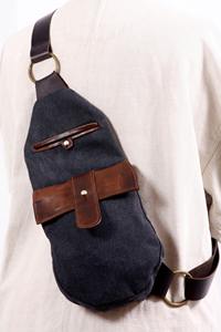 Sac bandoulière vintage en cuir et toile, sac de poitrine, sac de voyage, sac d'épaule, mode, imperméable, fermeture éclair, commande en gros LCSB-0026 - Product Image 4