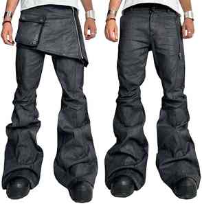 Jeans en denim noir ciré personnalisé DENIM, coupe évasée, empilés, pour hommes - Product Image 4