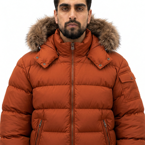 Men's <b>for</b> Brown Puffer <b>Jacket</b> <b>Hooded</b> Zipper Closure Breathable Filled <b>Fur</b> Trim Windproof Casual Streetwear Winter Wear Loose - Product Image 2