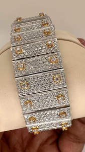 Montre squelette de luxe en moissanite VVS, entièrement sertie, bicolore or, mouvement mécanique, boîtier carré, chiffres romains, bijoux hip-hop - Product Image 4