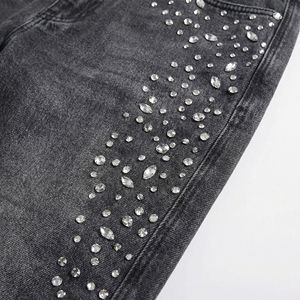 Jeans Rectos Negros al por Mayor con Adornos de Diamantes de Imitación |   Pantalones Vaqueros con Detalles de Cristal |   Proveedor de Ropa Urbana y Casual de Noche OEM - Product Image 5