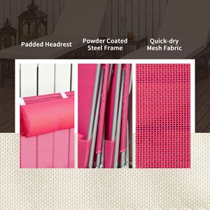 Set di 2 Sdraio Pieghevoli con Schienale Reclinabile, Seduta in Rete Traspirante e Poggiatesta per Prendere il Sole a Piscina e in Spiaggia - Product Image 6
