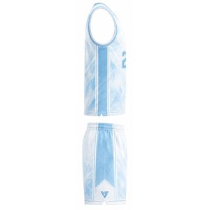 Ensemble de maillots de basket personnalisés blancs à imprimé géométrique, col en V, sans manches, anti-humidité, uniforme unisexe pour adultes, vente en gros, tendance - Product Image 3