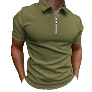 Polo de Manga Corta para Hombre, Color Verde Oliva, Cierre de Cremallera, Tejido de Punto, Secado Rápido, Color Sólido, Corte Regular, OEM ODM - Product Image 6