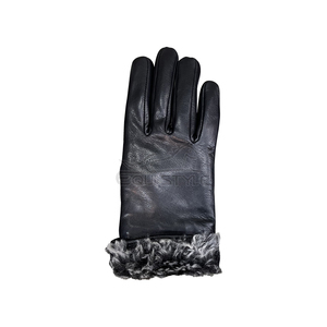 Black Leather <b>Gloves</b> With Faux Fur Lining Premium Sheepskin Outdoor Use Plain Style Wrist Length Classic Plain Winter <b>Gloves</b> - Product Image 3