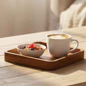 Plateau carré en bois d'acacia fait main, plateau de service rustique, organisateur en bois pour table basse, cuisine et décoration intérieure, 30 cm - Product Image 4