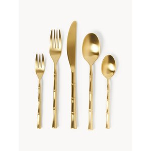 Ensemble de couverts modernes en acier inoxydable doré avec manches en céramique, poli à la main, compatible lave-vaisselle, pour mariage et repas - Couteau, fourchette, cuillère - Product Image 5