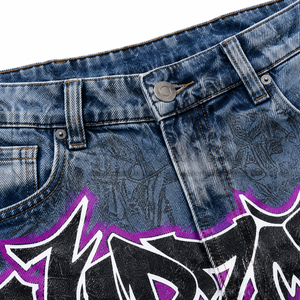 Pantalones Vaqueros Anchos Azules Lavados Personalizados para Hombre al por Mayor con Estampado de Grafiti, Vaqueros Rotos, Estilo Urbano, Ajuste Holgado - Product Image 6