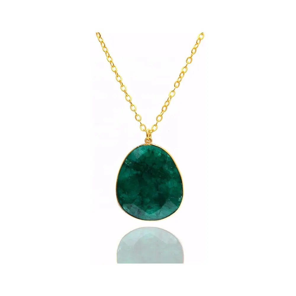 emerald hydro faceted quartz gemstone bezel jewelry 18k gold plated 925 sterling silver charm pendant for necklace for women