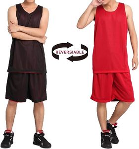 Conjunto de Camiseta de Baloncesto Transpirable de Malla para Hombre, Chaleco sin Mangas, Pantalones Cortos con Cintura Elástica y Correa Ajustable, Nombre del Equipo Personalizado, Rojo Deportivo - Product Image 2