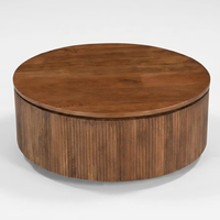 Table basse ronde en bois, couleur brun clair, en bois de noyer et de mangue, meubles à prix de gros