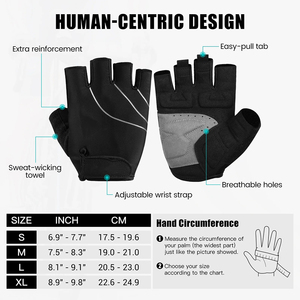 Gants de cyclisme mi-doigts avec rembourrage SBR 5MM, confortables et respirants, pour le sport et le vélo, avec service OEM - Product Image 6