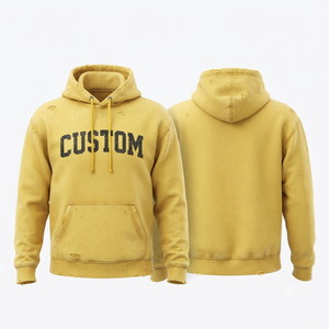 Sweat-shirt à capuche personnalisé en coton jaune avec poche en molleton, design décontracté pour homme, vêtements d'automne - Product Image 1