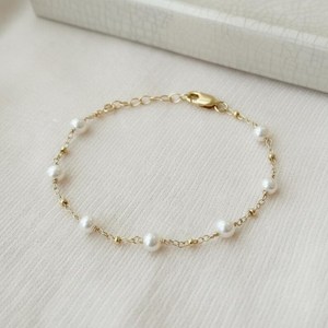 Dainty Pearl Bracelet 925 Sterling Silver 14K Gold Plated Freshwater Pearl Elegant Wedding Bridesmaid Jewelry - Product Image 6