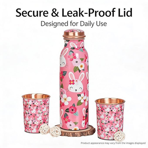 Botella de Agua Metálica Rosa con Diseño Floral y Tazas con Forma de Conejo, Set de Bebidas Portátil para Viaje - Product Image 4