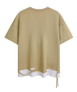 New American Style Retro Fake-Two-Piece Ripped Short Sleeve T-<b>Shirt</b> Men High Street Trendy Brand Oversized Irregular Design Top - Product Image 5