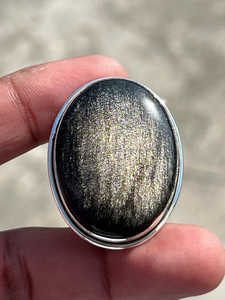 Anillo de declaración Unisex ovalado grande hecho a mano de Plata de Ley 925, obsidiana Brillante De plata Natural, joyería fina - Product Image 3