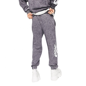 Survêtement gris en coton pour homme, style streetwear, avec pantalon de jogging imprimé flamme, cordon de serrage, coupe ample, longueur intégrale, pour l'automne - Product Image 3