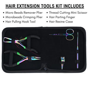 Kit d'outils pour extensions capillaires Rainbow avec pince à micro-perles, pince à sertir, outil de tirage, ciseaux de coupe et doigt d'emboutissage - Product Image 2