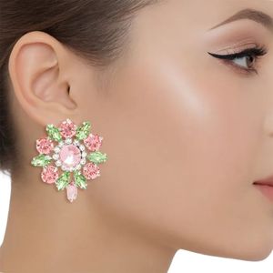 Pendientes Redondos de Cristal Rosa y Verde, Joyería de Moda para Mujer, Pendientes Florales, Accesorio Elegante y Brillante, Regalo para Fiesta - Product Image 6