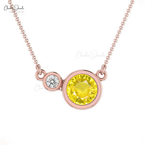 Productos Más Vendidos: Collar de Zafiro Amarillo y Diamantes con Engaste de 5mm y Oro de 14k, Joyería Fina al por Mayor para Mujer - Product Image 1