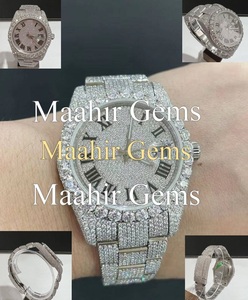 Boîtier de montre en acier inoxydable de qualité supérieure, entièrement serti de diamants Moissanite, résistant à l'eau 10 bars, avec bracelet Moissanite, idéal pour les soirées - Product Image 2