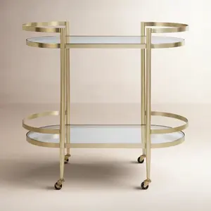 Chariot de service hôtelier moderne en métal fait main, chariot à boissons de luxe en métal artisanal pour hôtel, chariot de service sécurisé plaqué pour salon - Product Image 5