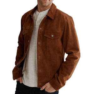 Men's Brown <b>Suede</b> Shirt <b>Jacket</b> Casual Turn-down Collar Regular Fit Autumn Wear Solid Color Button Closure - Product Image 1