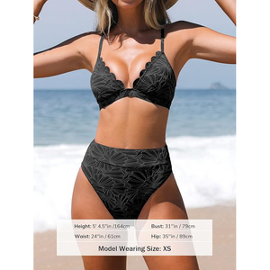 Conjunto de bikini con diseño de malla floral para mujer, top triangular con cuello pronunciado, parte inferior de cintura alta, traje de baño, ropa de playa - Product Image 2