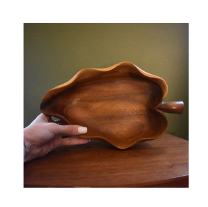 Bol en bois naturel de style bohème en forme de feuille, pour servir les fruits, fabrication artisanale indienne, prix de gros - Product Image 1