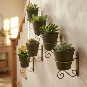 Handmade Olive Brass 16cm Iron <b>Wall</b> Planter for Home <b>Decor</b> & Weddings - Product Image 2