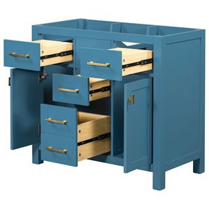 Moderno 36 'freestanding singolo bagno vanità con 4 cassetti 2 armadi struttura in legno massello lavello blu-unico bagno vanità - Product Image 2