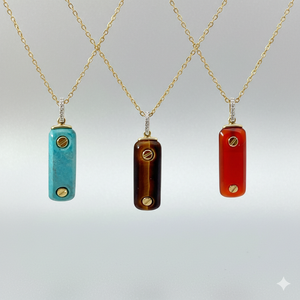 จี้สร้อยคอรูปแท่งพลอยเทอร์ควอยซ์ธรรมชาติ ดีไซน์เกลียวเคลือบทอง 18K เครื่องประดับสไตล์โมเดิร์น ของขวัญแต่งงานสุดอินเทรนด์ - Product Image 3