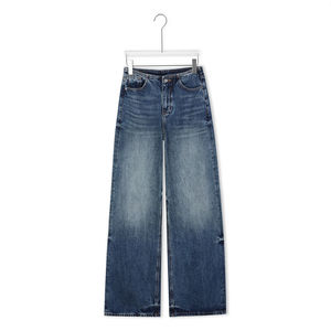 Jean en denim Yuanbofei pour femme, coupe décontractée, jambe large, taille haute, respirant, écologique, ajustement ample, couleur unie, haute qualité - Product Image 1
