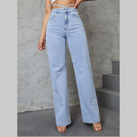 Pantalon en jean bleu élégant pour femme grande taille, coupe large, taille haute, décontracté, respirant, écologique, séchage rapide, coupe ample, brodé