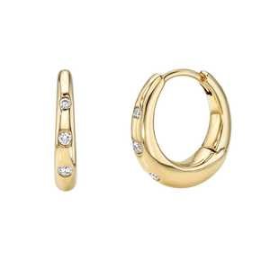 Pendientes de Aro de Diamantes con Engaste Empotrado, Minimalistas, Clásicos, Modernos, Tipo Huggies, Venta al por Mayor, Personalizados, Oro Sólido de 10k, 14k, 18k, Aros Redondos de Diamantes Cultivados en Laboratorio - Product Image 1
