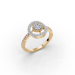 Anillo de compromiso o promesa con halo redondo de diamantes cultivados en laboratorio, zafiro rosa talla marquesa y patrón geométrico. - Product Image 4