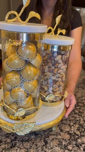 Pot à fruits secs en verre de luxe avec couvercle en feuille d'or, récipient de rangement décoratif, parfait pour la cuisine et les cadeaux, provenant d'Inde. - Product Image 6