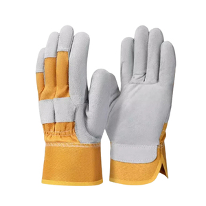 Gants de sécurité en cuir blanc et jaune, entièrement texturés, résistants à l'abrasion, antidérapants, usage général, poignet droit - Product Image 1