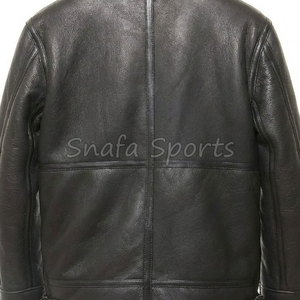 Men's <b>Sheepskin</b> Shearling Leather <b>Jacket</b> Casual Flight Coat with Zippered Closure Genuine Leather Fur Bomber <b>Jacket</b> - Product Image 5
