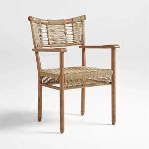 Fauteuil moderne en teck massif avec assise et dossier en corde tressée à la main, finition naturelle pour restaurant, café, hôtel et extérieur - Product Image 1